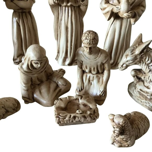 Vintage Handmade Ceramic Nativity 11 Pieces Holy Family Wise Men Animals Manger - Picture 5 of 15
